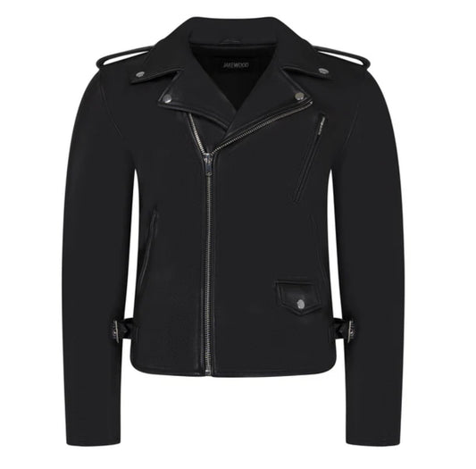 Motorcycle jacket with zippers black ￼