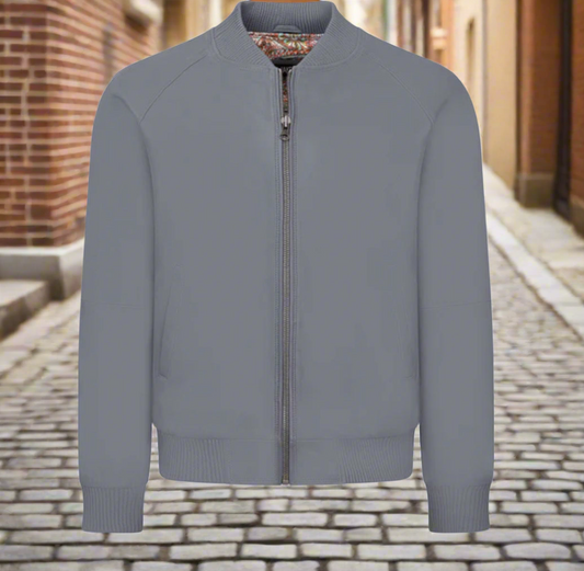 Butter Soft Leather Baseball Jacket Grey